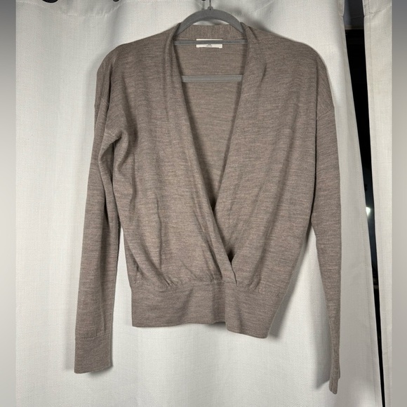 Babaton by Aritzia Merino Wool Tan Surplice Plunge Jotham Sweater XXS - Picture 4 of 9